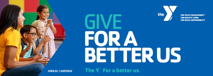 Give for a better life banner with a small image of kids at the YMCA on the left side.